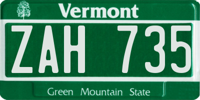 VT license plate ZAH735