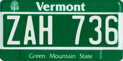 VT license plate ZAH736