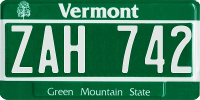 VT license plate ZAH742