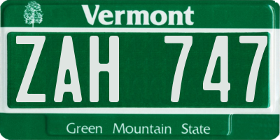 VT license plate ZAH747
