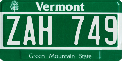 VT license plate ZAH749