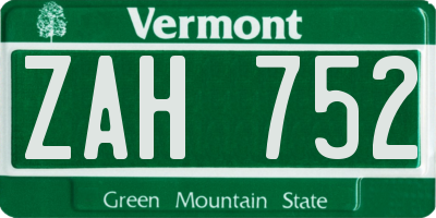 VT license plate ZAH752