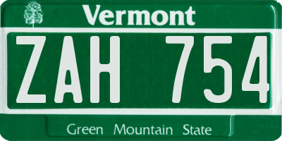VT license plate ZAH754