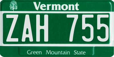 VT license plate ZAH755