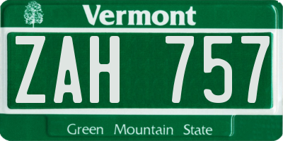 VT license plate ZAH757
