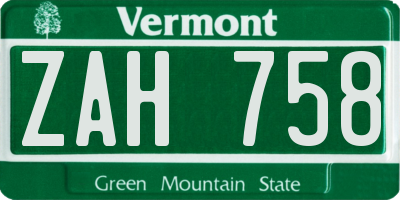 VT license plate ZAH758