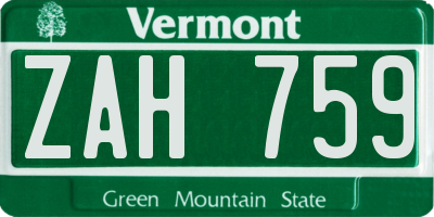 VT license plate ZAH759