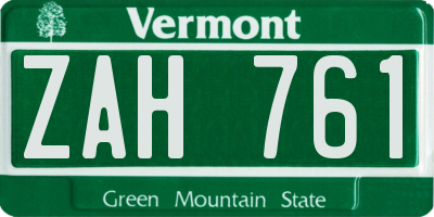 VT license plate ZAH761