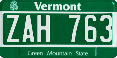 VT license plate ZAH763