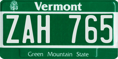 VT license plate ZAH765