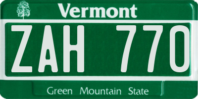 VT license plate ZAH770