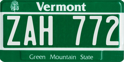 VT license plate ZAH772