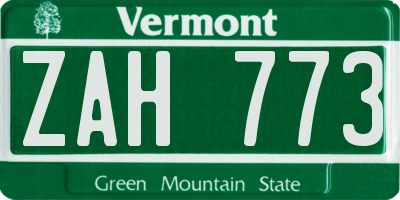 VT license plate ZAH773