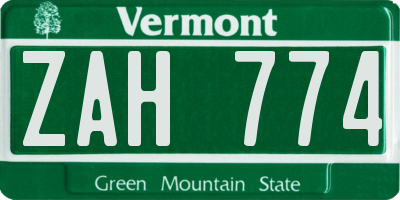 VT license plate ZAH774