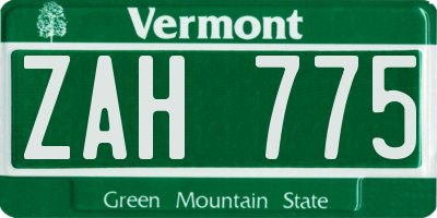 VT license plate ZAH775