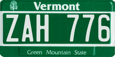 VT license plate ZAH776