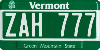 VT license plate ZAH777