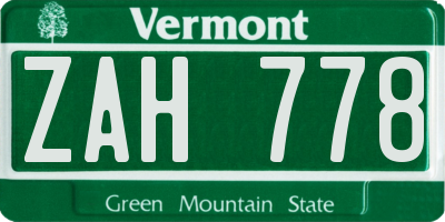 VT license plate ZAH778