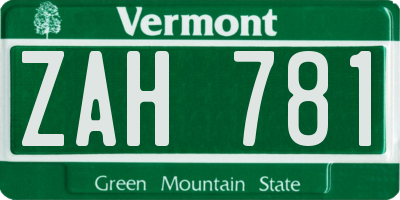 VT license plate ZAH781