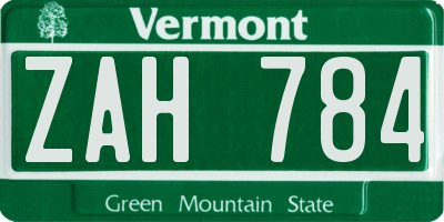 VT license plate ZAH784