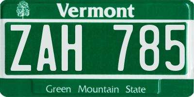 VT license plate ZAH785