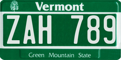 VT license plate ZAH789