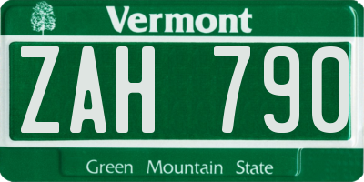 VT license plate ZAH790