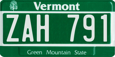 VT license plate ZAH791