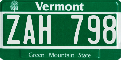 VT license plate ZAH798
