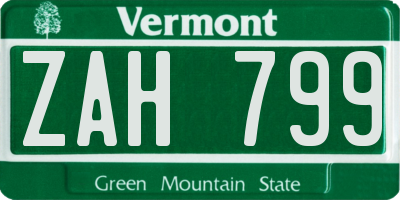 VT license plate ZAH799