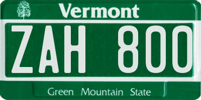 VT license plate ZAH800