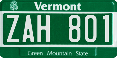 VT license plate ZAH801