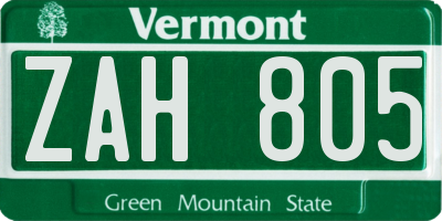 VT license plate ZAH805