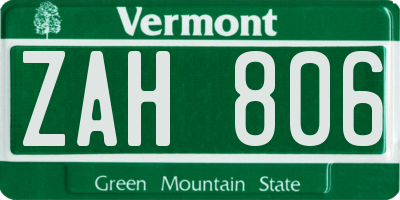 VT license plate ZAH806