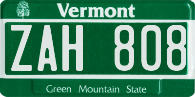 VT license plate ZAH808