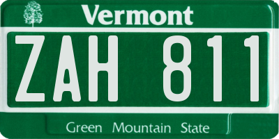 VT license plate ZAH811