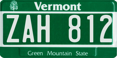 VT license plate ZAH812