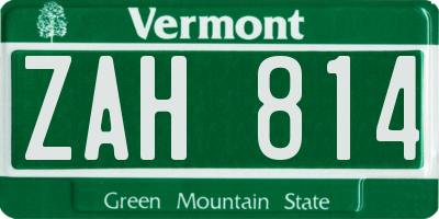 VT license plate ZAH814
