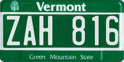 VT license plate ZAH816