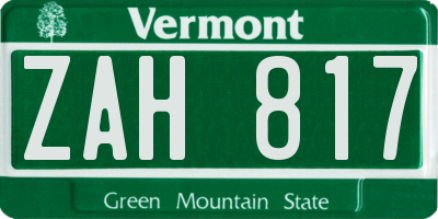 VT license plate ZAH817