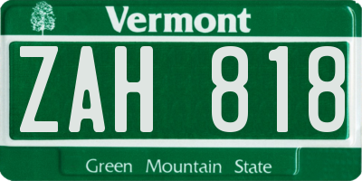 VT license plate ZAH818