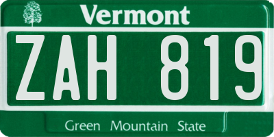 VT license plate ZAH819