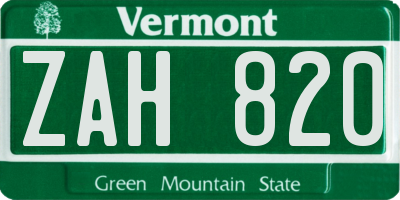 VT license plate ZAH820