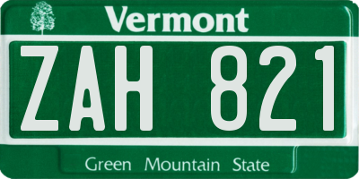 VT license plate ZAH821