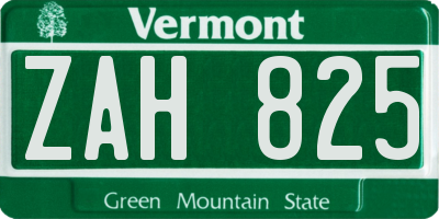 VT license plate ZAH825