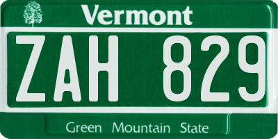 VT license plate ZAH829