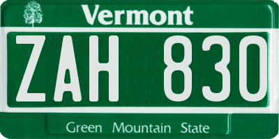 VT license plate ZAH830
