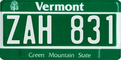 VT license plate ZAH831