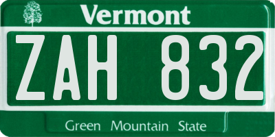 VT license plate ZAH832