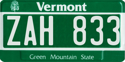 VT license plate ZAH833